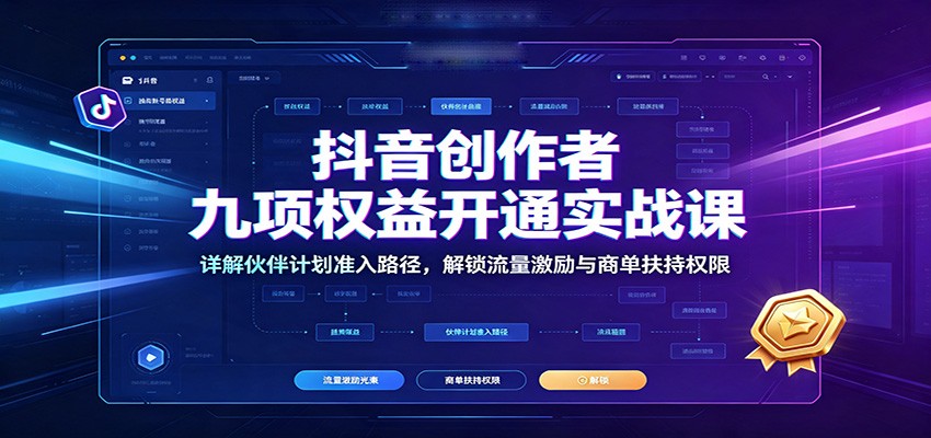 抖音创作者九项权益开通实战课：详解伙伴计划准入路径，解锁流量激励与商单扶持权限-超级会员网