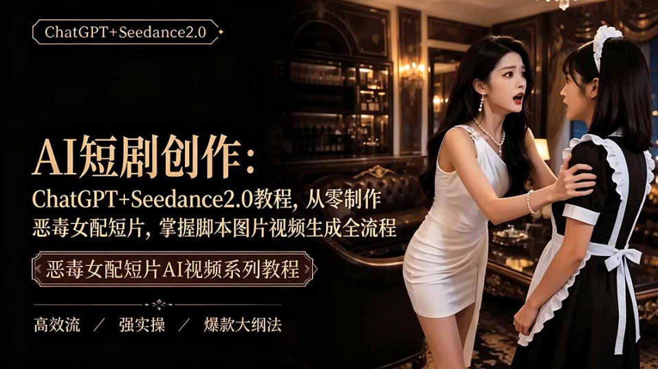 AI短剧从零创作实战课｜ChatGPT脚本撰写+Seedance2.0视频生成，恶毒女配短剧全流程教程-超级会员网