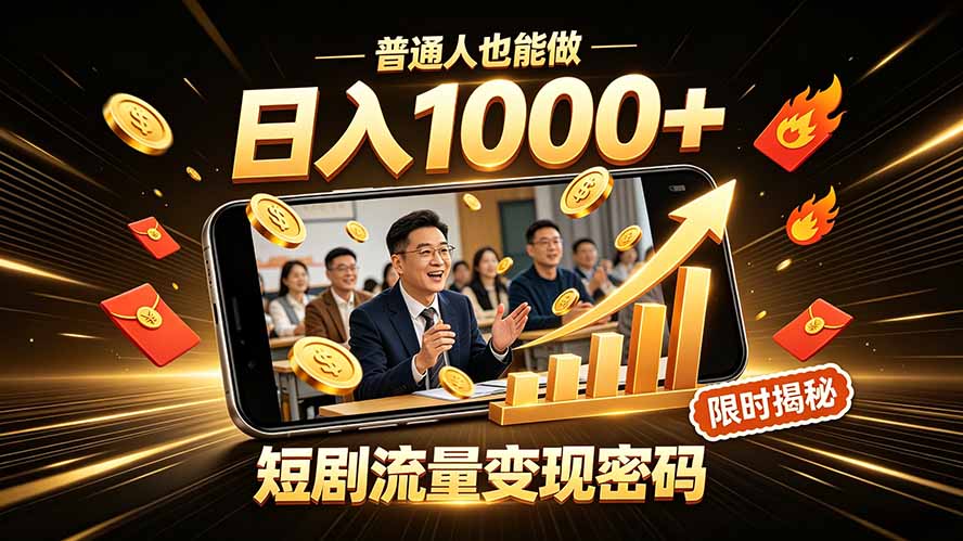 一部手机做短剧分发，不用真人出镜、不用拍摄剧本，快手流量变现日赚千元-超级会员网