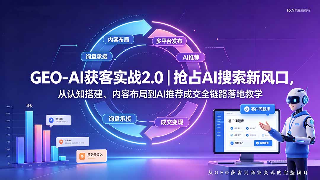 GEO-AI获客实战｜抢占AI搜索新风口，从认知搭建、内容布局到AI推荐成交全链路落地教学-超级会员网
