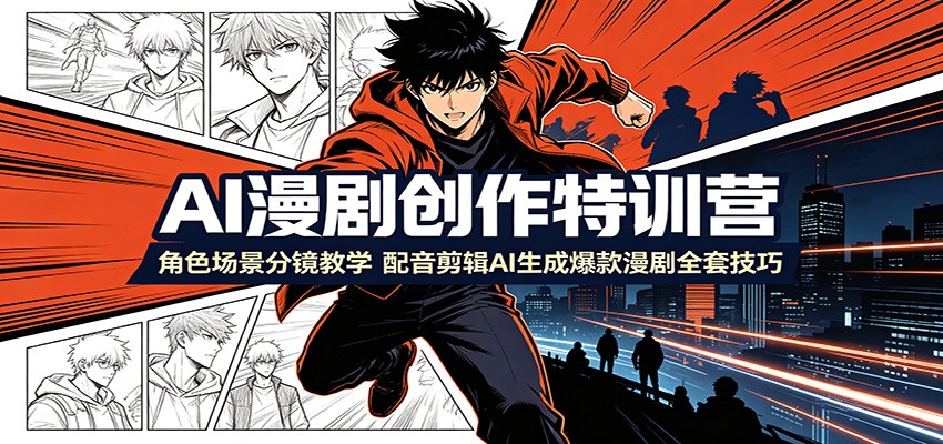 AI漫剧创作特训营：角色场景分镜教学，配音剪辑AI生成爆款漫剧全套技巧-超级会员网