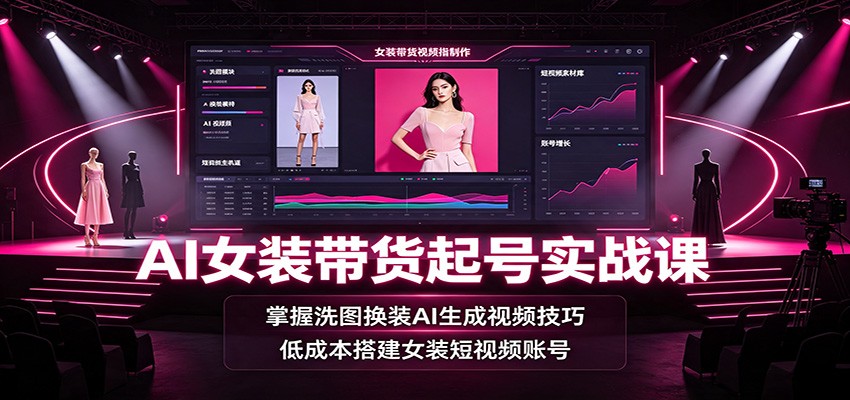 AI女装带货起号实战课：掌握洗图换装AI生成视频技巧，低成本搭建女装短视频账号-超级会员网
