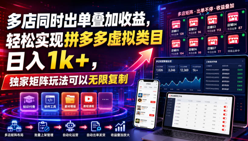 多店同时出单叠加收益，轻松实现拼多多虚拟类目日入1k+，独家矩阵玩法可以无限复制【揭秘】-超级会员网
