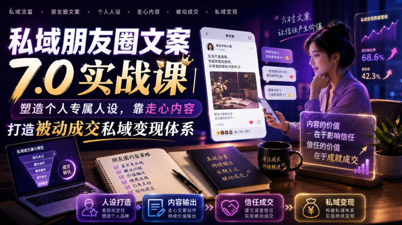 私域朋友圈文案7.0实战课｜塑造个人专属人设，靠走心内容打造被动成交私域变现体系-超级会员网
