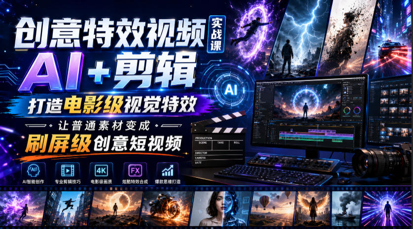 创意特效视频实战课，AI+剪辑打造电影级视觉特效，让普通素材变成刷屏级创意短视频-超级会员网