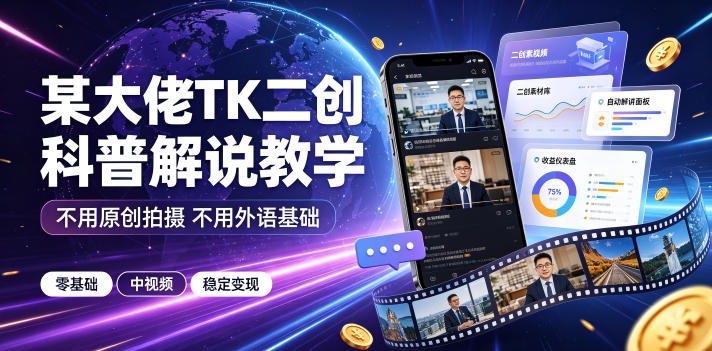 某大佬TK二创科普解说教学，不用原创拍摄不用外语基础，零基础做TikTok中视频稳定变现-超级会员网