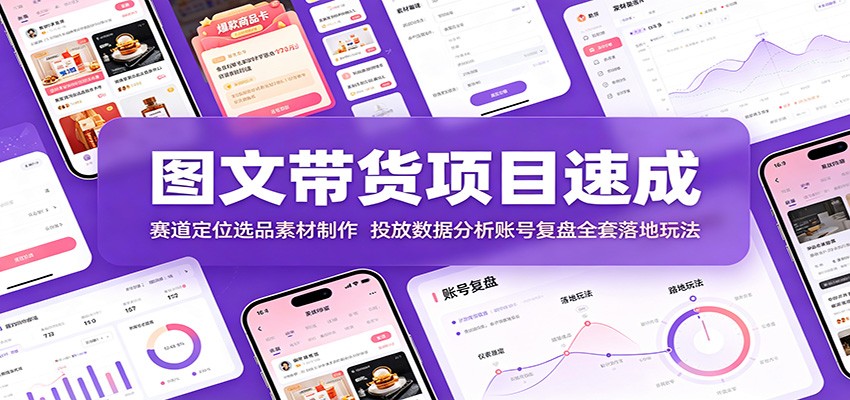 图文带货项目速成：赛道定位选品素材制作，投放数据分析账号复盘全套落地玩法-超级会员网