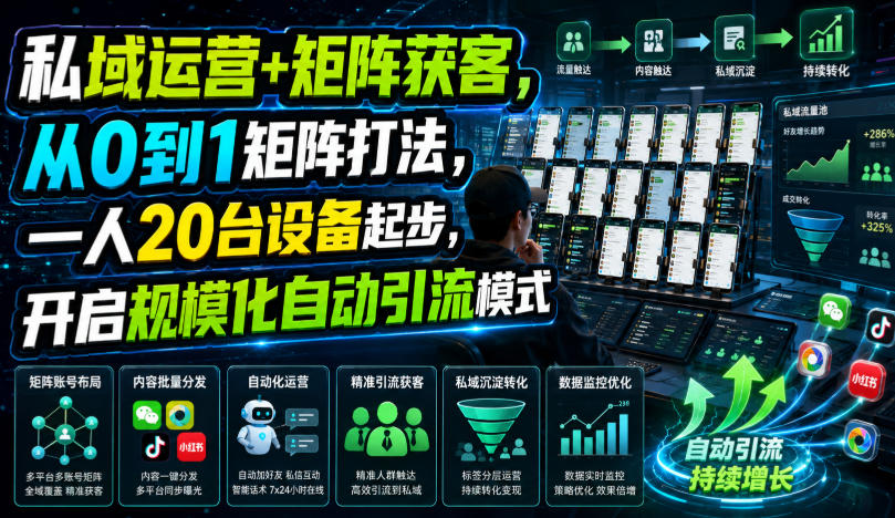 私域运营+矩阵获客，从0到1矩阵打法，一人20台设备起步，开启规模化自动引流模式！-超级会员网