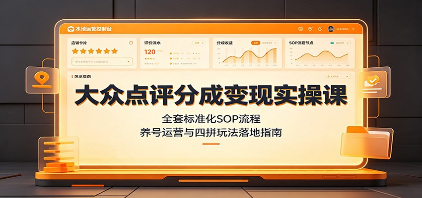 大众点评分成变现实操课：全套标准化SOP流程，养号运营与四拼玩法落地指南-超级会员网