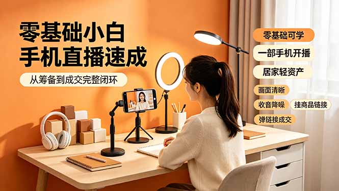 零基础小白手机直播速成，从筹备到成交完整闭环，适配苹果安卓系统，解决杂音卡顿留人难问题-超级会员网