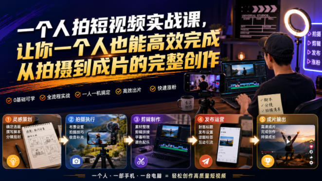 一个人拍短视频实战课，让你一个人也能高效完成从拍摄到成片的完整创作-超级会员网
