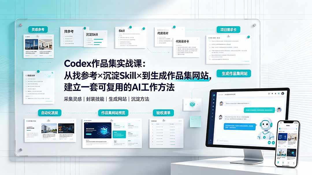Codex作品集实战课：从找参考×沉淀Skill×到生成作品集网站，建立一套可复用的AI工作方法-超级会员网