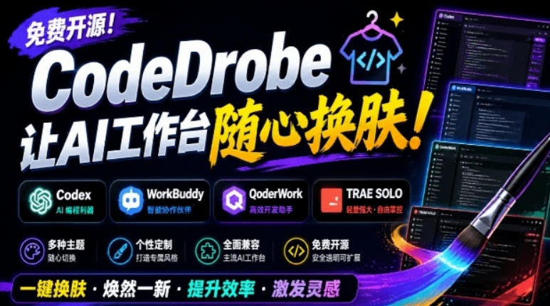 免费开源的CodeDrobe，让AI工作台随心换肤，支持Codex、WorkBuddy等，免费且本地运行！-超级会员网