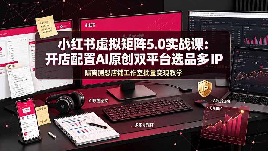 小红书虚拟矩阵5.0实战课：开店配置｜AI原创｜双平台选品｜多IP隔离｜测怼店铺工作室批量变现实操教学-超级会员网