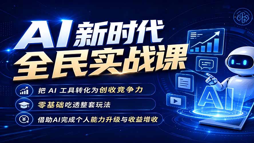 AI新时代全民实战课，把 AI 工具转化为创收竞争力，零基础吃透整套玩法，借助AI完成个人能力升级与收益增收。-超级会员网