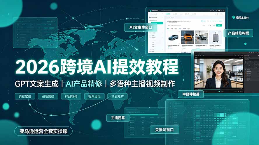 2026跨境AI提效教程·GPT文案生成｜AI产品精修｜多语种主播视频制作，亚马逊运营全套实操课-超级会员网