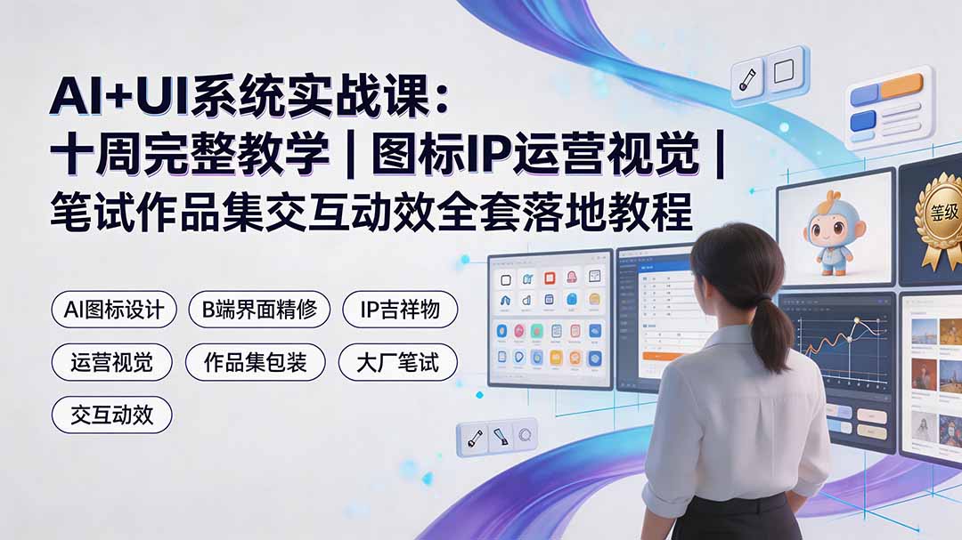 AI+UI系统实战课：十周完整教学｜图标IP运营视觉｜笔试作品集交互动效全套落地教程-超级会员网