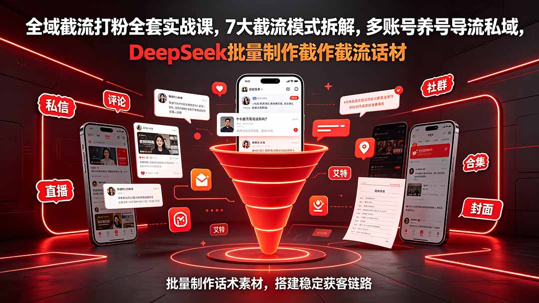 全域截流打粉全套实战课，7大截流模式拆解，多账号养号导流私域，DeepSeek批量制作截流话术素材-超级会员网