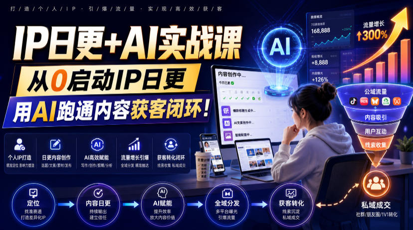 IP日更+AI实战课，从0启动IP日更，IP置顶视频制作+100条选题库搭建+10条日更规划，用AI跑通内容获客闭环!-超级会员网