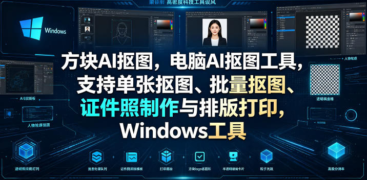 方块AI抠图，电脑AI抠图工具，支持单张抠图、批量抠图、证件照制作与排版打印，Windows工具-超级会员网