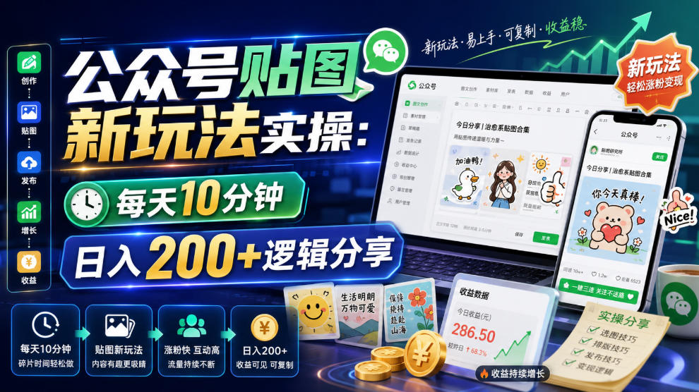 公众号贴图新玩法实操，每天10分钟，日入200+逻辑分享-超级会员网
