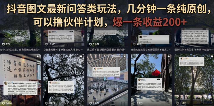 抖音图文最新问答类玩法，几分钟一条纯原创，可以撸伙伴计划，爆一条收益200+-超级会员网
