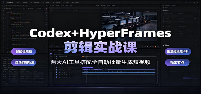 Codex+HyperFrames剪辑实战课：两大AI工具搭配全自动批量生成短视频-超级会员网