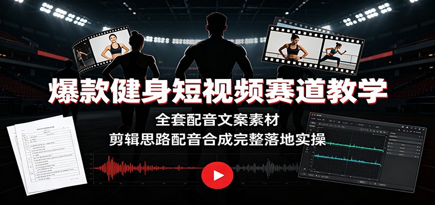 爆款健身短视频赛道教学：全套配音文案素材，剪辑思路配音合成完整落地实操-超级会员网