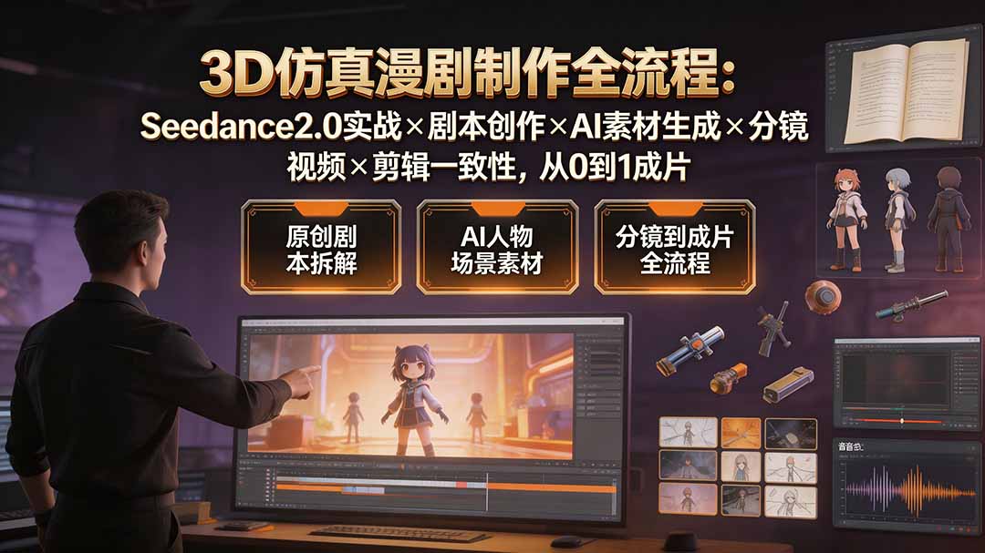 3D仿真漫剧制作全流程：Seedance2.0实战×剧本创作×AI素材生成×分镜视频×剪辑一致性，从0到1成片-超级会员网
