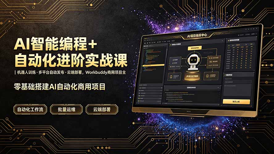 AI智能编程+自动化进阶实战课｜机器人训练·多平台自动发布·云端部署，Workbuddy商用项目全流程教学-超级会员网
