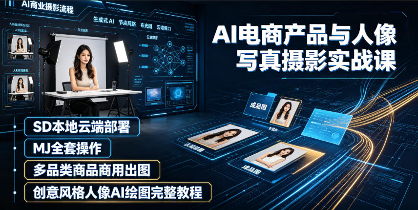 AI电商产品与人像写真摄影实战课｜SD本地云端部署、MJ全套操作、多品类商品商用出图、创意风格人像AI绘图完整教程-超级会员网