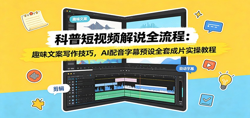 科普短视频解说全流程：趣味文案写作技巧，AI配音字幕预设全套成片实操教程-超级会员网