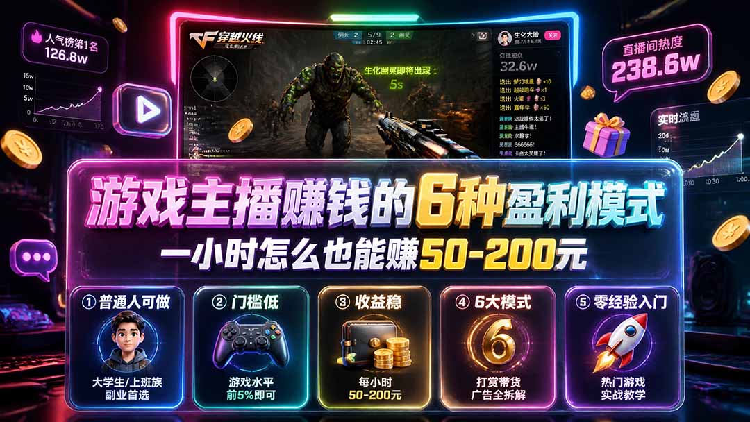 付费文章：游戏主播赚钱的6种盈利模式，一小时怎么也能赚50-200元-超级会员网