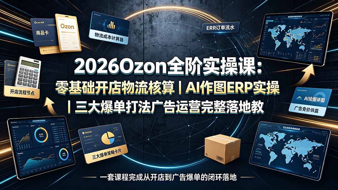 2026Ozon全阶实操课：零基础开店物流核算｜AI作图ERP实操｜三大爆单打法广告运营完整落地教程-超级会员网