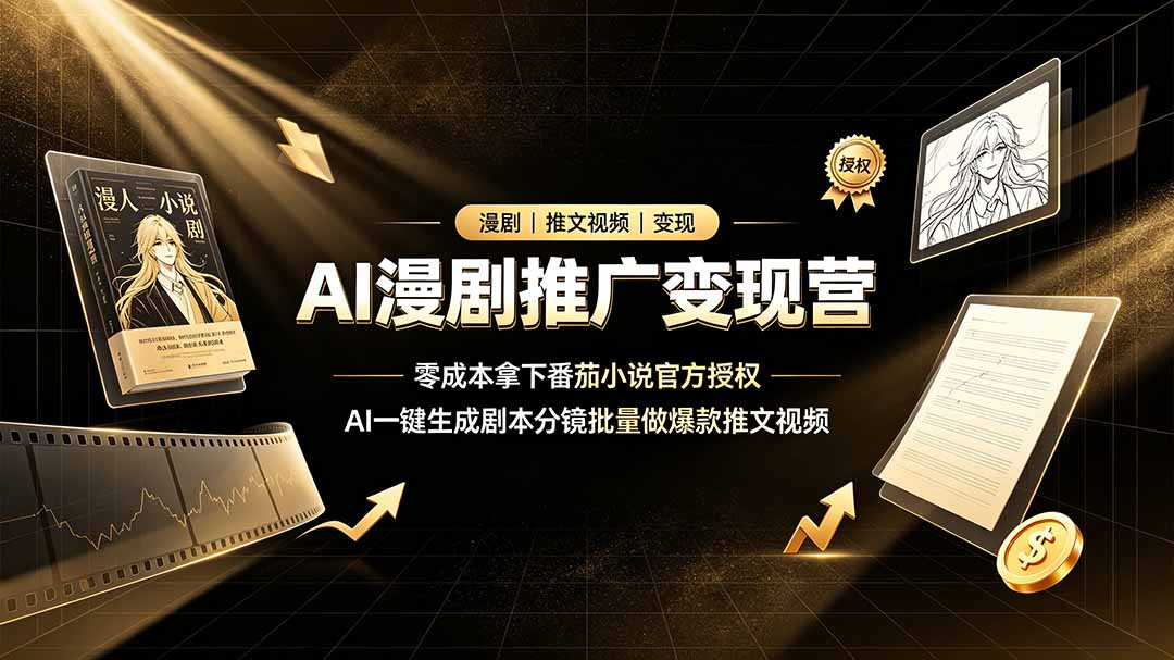 AI漫剧推广变现营，零成本拿下番茄小说官方授权，AI一键生成剧本分镜批量做爆款推文视频-超级会员网