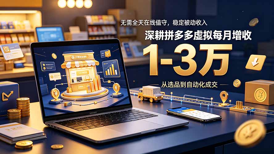 无需全天在线值守，稳定被动收入，深耕拼多多虚拟每月增收 1-3 万-超级会员网