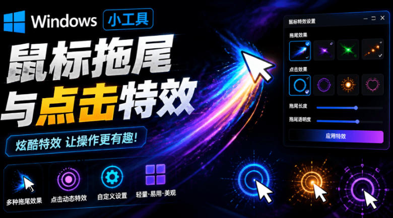 Windows特效小工具！一键给你的鼠标添加拖尾与点击动态特效，吾爱出品，免费使用Mouse Trail-超级会员网