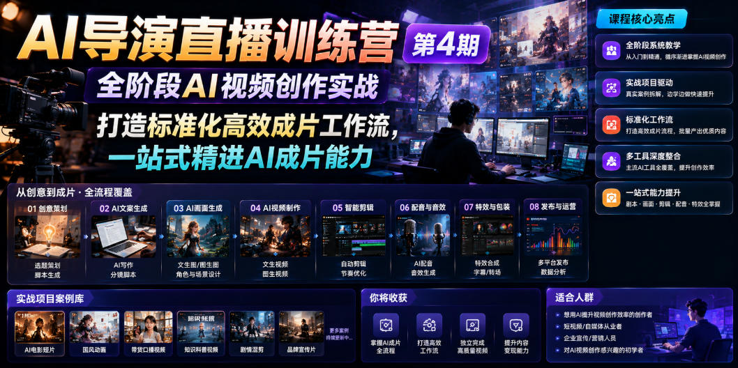 AI导演直播训练营第4期｜全阶段AI视频创作实战，打造标准化高效成片工作流，一站式精进AI成片能力-超级会员网