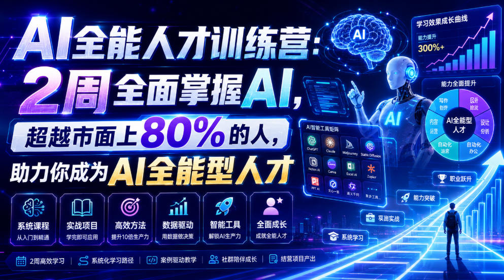 AI全能人才训练营：2周全面掌握AI，超越市面上80%的人，助力你成为AI全能型人才-超级会员网
