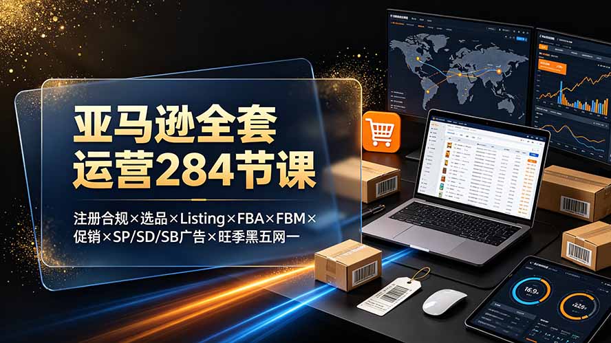 亚马逊全套运营284节课：注册合规×选品×Listing×FBA×FBM×促销×SP/SD/SB广告×旺季黑五网一-超级会员网