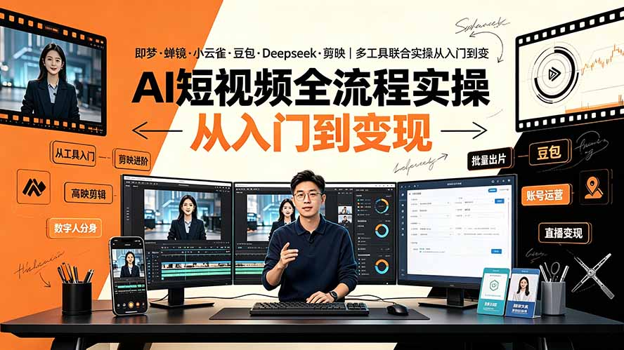 AI短视频全流程实操：即梦·蝉镜·小云雀·豆包·Deepseek·剪映｜多工具联合实操从入门到变现-超级会员网