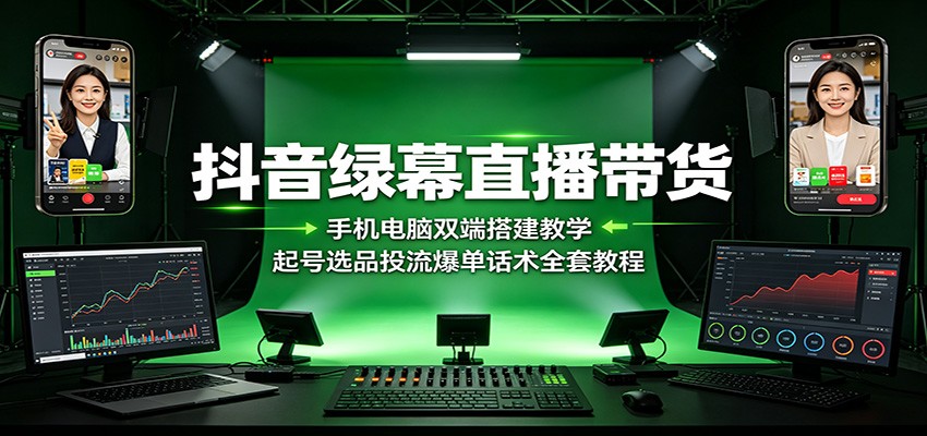抖音绿幕直播带货：手机电脑双端搭建教学，起号选品投流爆单话术全套教程-超级会员网
