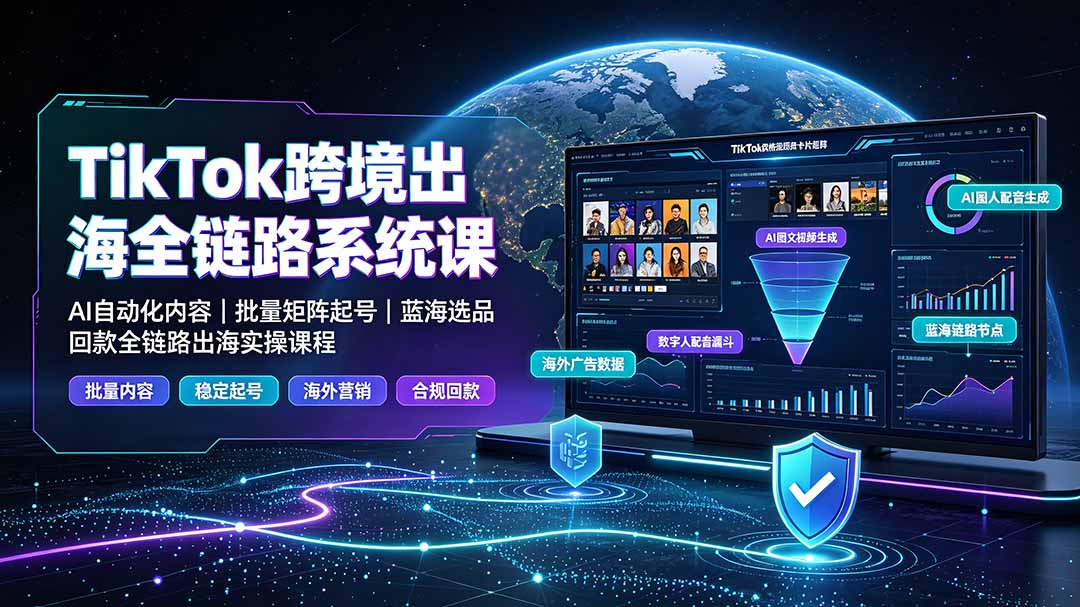 TikTok跨境出海全链路系统课-2026年7月：AI自动化内容｜批量矩阵起号｜蓝海选品回款全链路出海实操课程-超级会员网