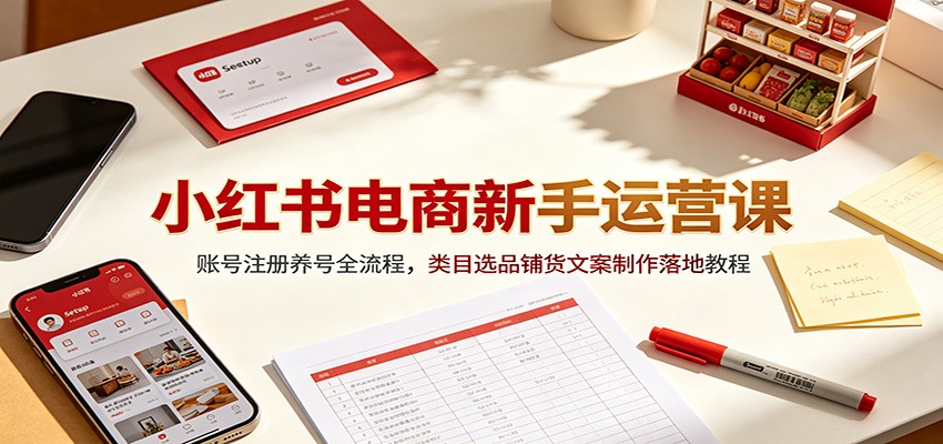 小红书电商新手运营课：账号注册养号全流程，类目选品铺货文案制作落地教程-超级会员网