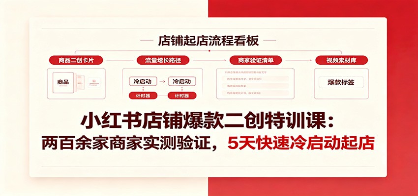 小红书店铺爆款二创特训课：两百余家商家实测验证，5天快速冷启动起店-超级会员网