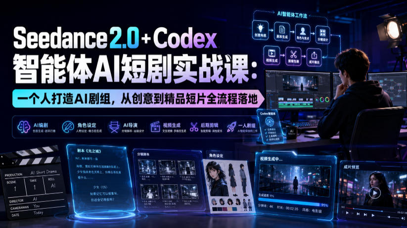 Seedance2.0+Codex智能体AI短剧实战课：一个人打造AI剧组，从创意到精品短片全流程-超级会员网