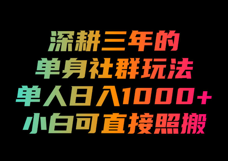 深耕三年的单身社群玩法，单人日入1000+，小白可直接照搬！【揭秘】-超级会员网