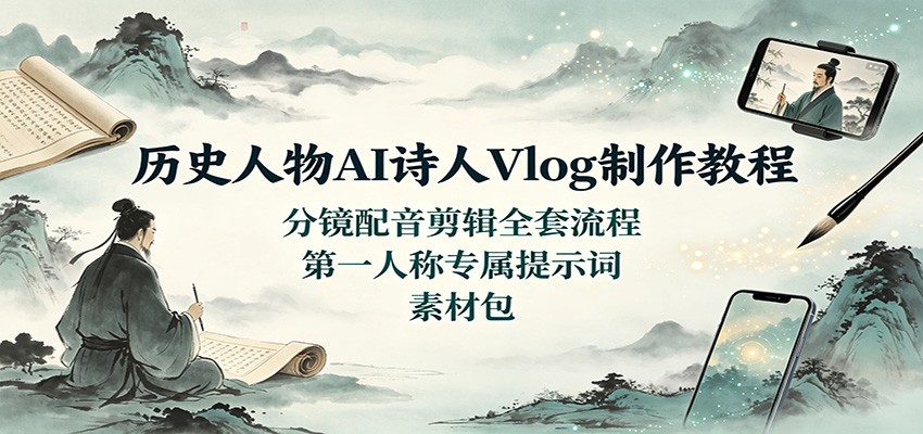 历史人物AI诗人Vlog制作教程：分镜配音剪辑全套流程，第一人称专属提示词素材包-超级会员网