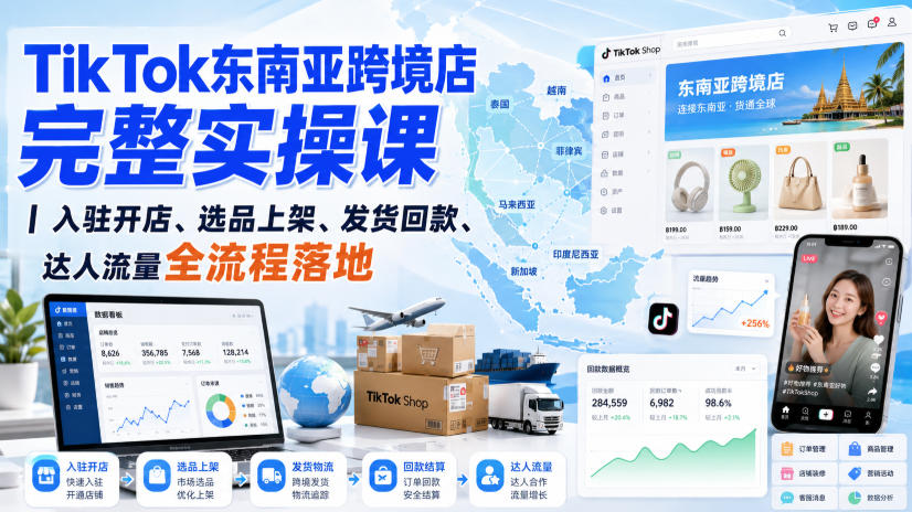 TikTok东南亚跨境店完整实操课｜入驻开店、选品上架、发货回款、达人流量全流程落地-超级会员网