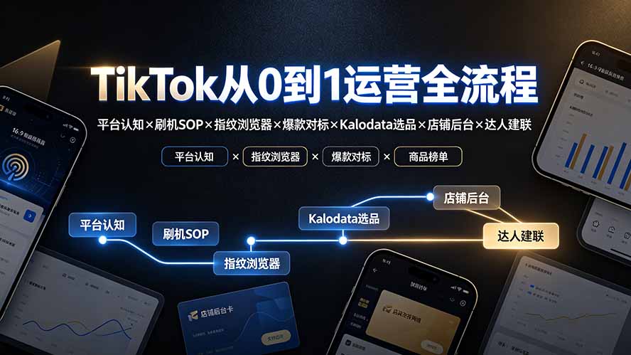 TikTok从0到1运营全流程-更新：平台认知×刷机SOP×指纹浏览器×爆款对标×Kalodata选品×店铺后台×达人建联-超级会员网